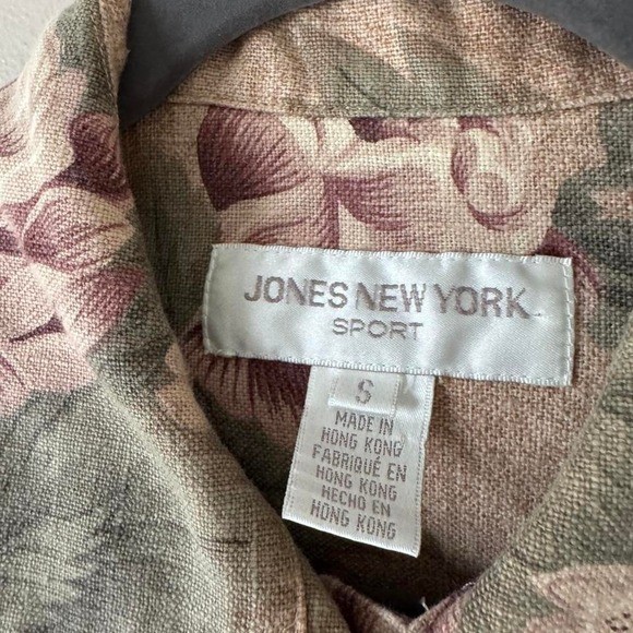 Vintage 90s Jones New York sport floral chore coat linen cotton tan pink