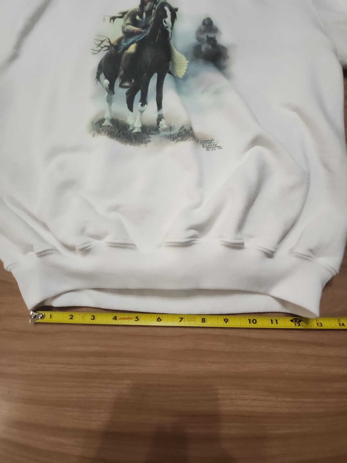 Vintage Chuck Dehaan Sweatshirt Horse Native American White 1993 Medium Pullover