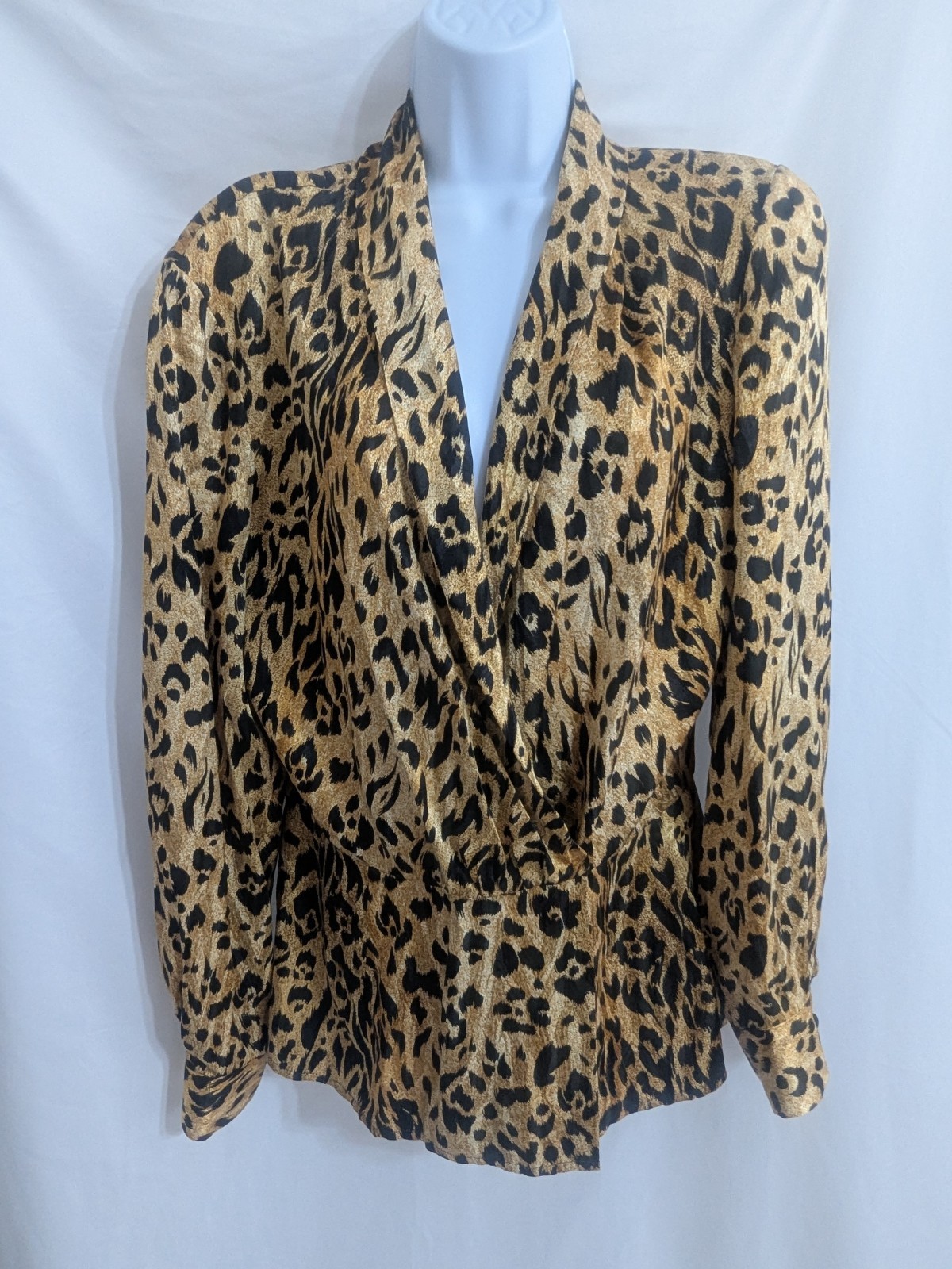 Francesca Of Damon Silk Blouse With Animal Print Women’s Size 12 Vintage