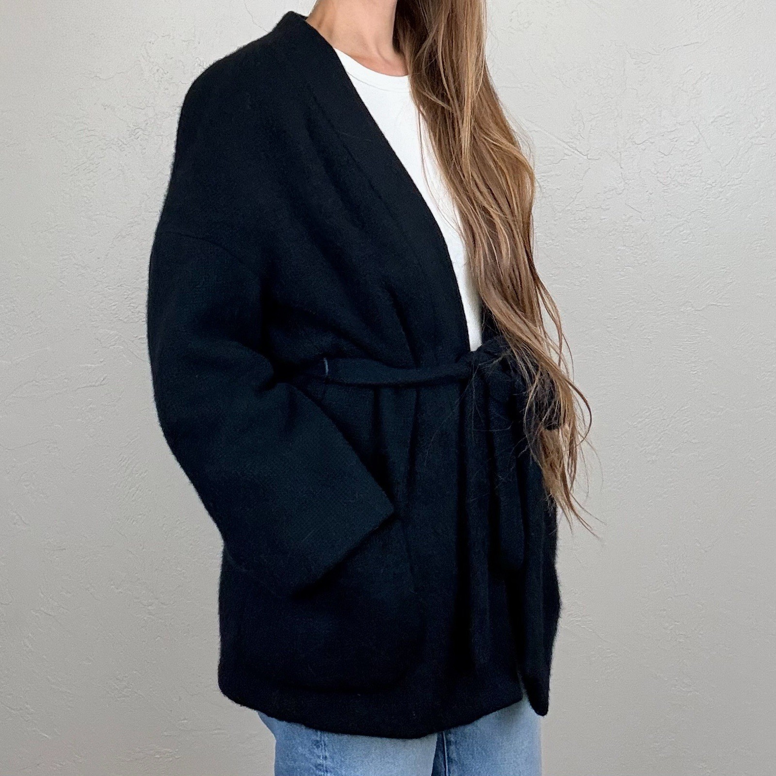 Rare Valentino 1960s Vintage Kimono / Smoking Jacket Style Wrap Jacket Black S/M