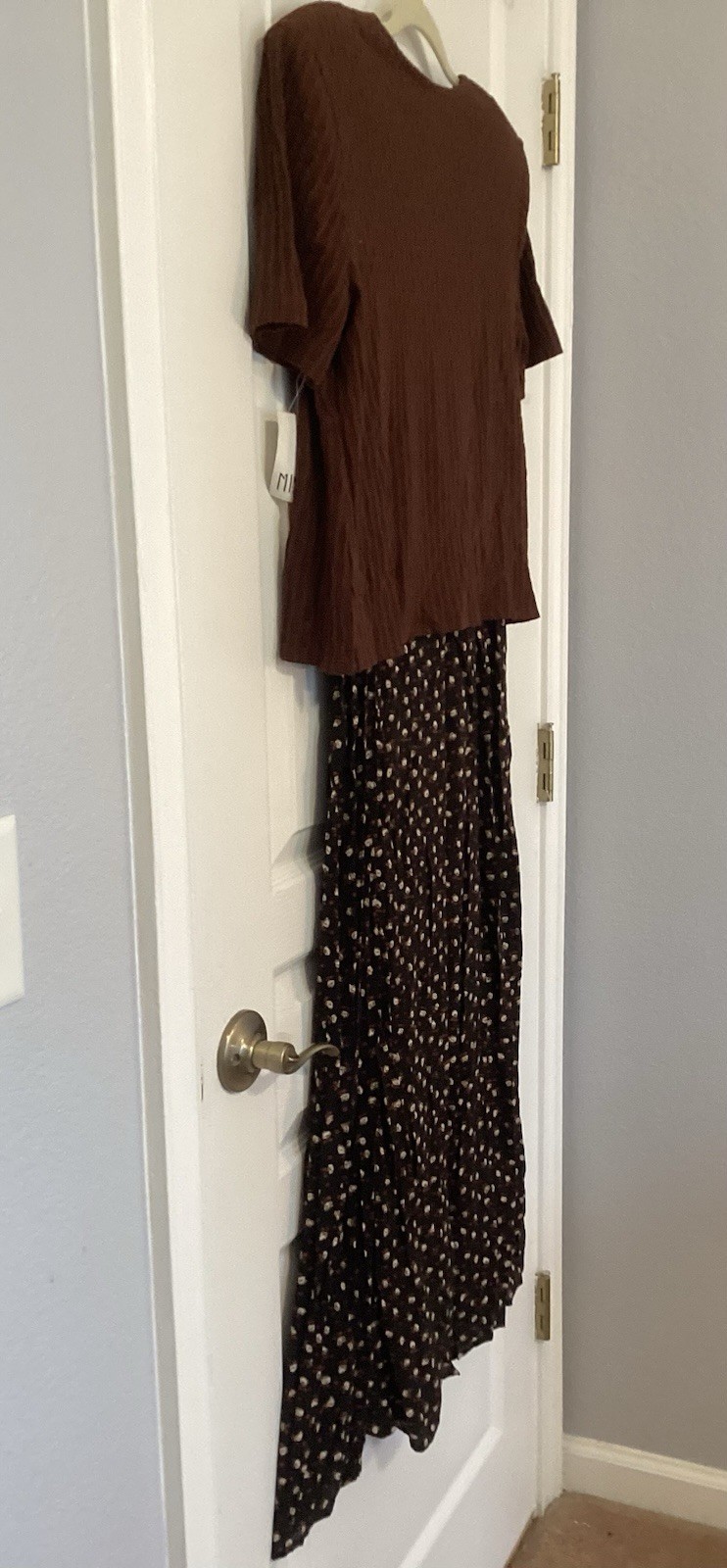 R&K Originals Vintage Maxidress &Cardigan Set Size10 Black/Brown Ditsy Print NWT