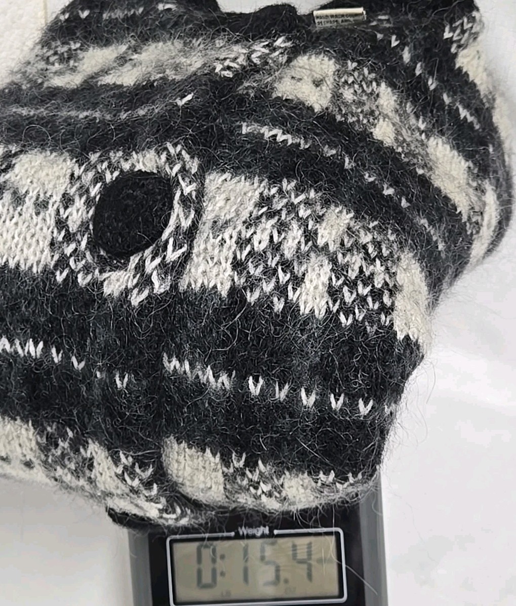 Vintage Boundary Waters Mohair Black White Striped Houndstooth Buttons Sweater