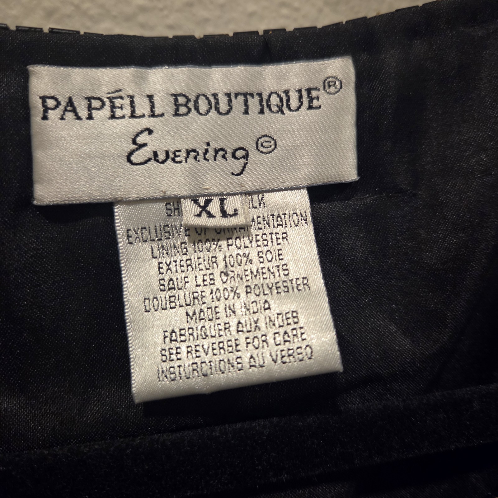 Vintage Papell Boutique Evening Black Silk Beaded Jacket XL Animal Print Sequin