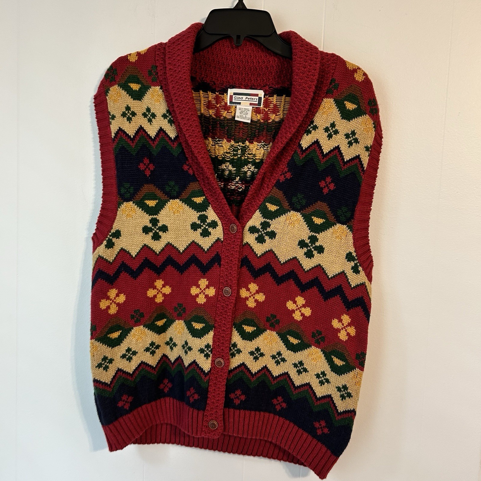 Vintage Women’s Large Gina Peter’s Sweater Vest. Button Up, Colorful.