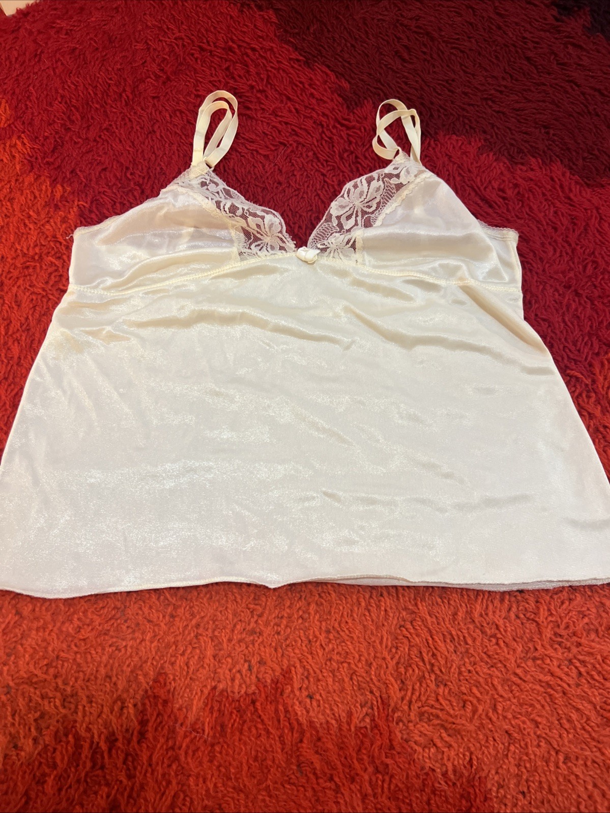 Vintage 1970’s USA Union Coy Silky Nylon Tricot Lace Camisole Medium Ivory Beige
