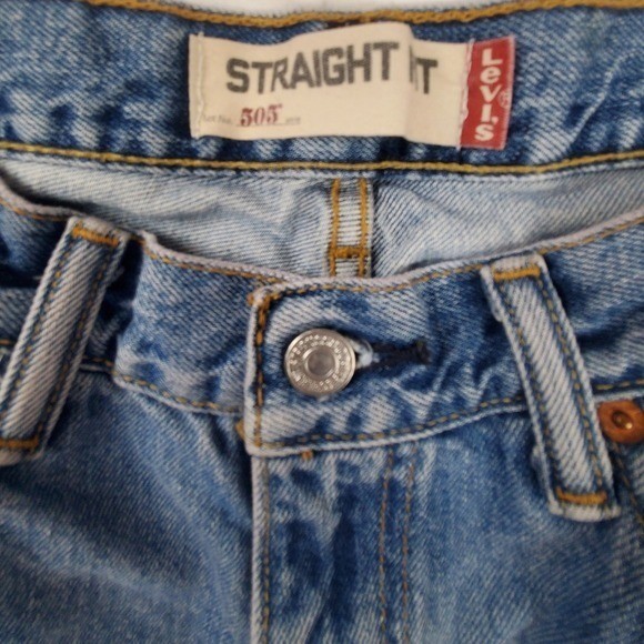 Vintage Levis 505 Cut Off Denim Jorts Medium Wash Blue Y2K Long Shorts Mens 33