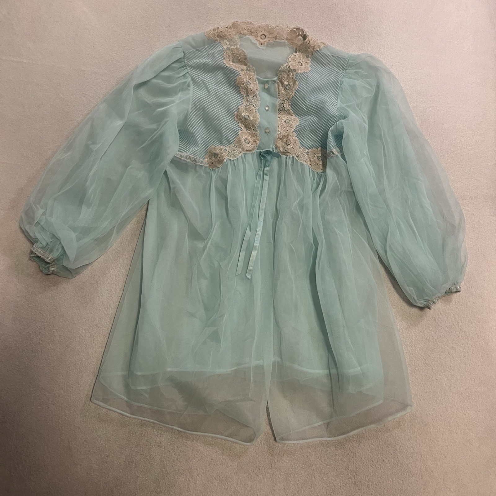 Vintage Gossadd Artemis 60’s Nightgown Set Women’s Petite Blue Ruffle Sheer