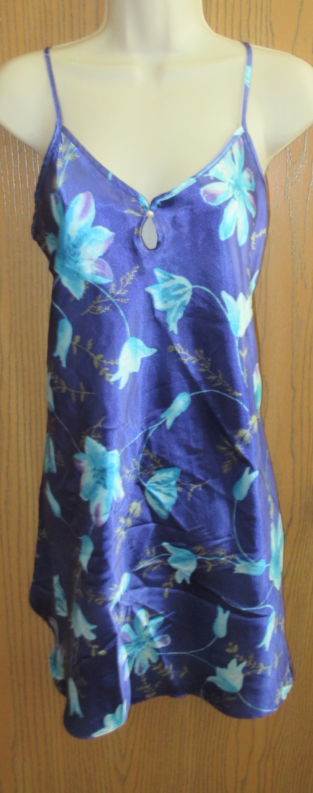 SECRET TREASURES VIBRANT BLUE floral COTTAGE CORE 100% SATIN GLOSSY nightgown 1X