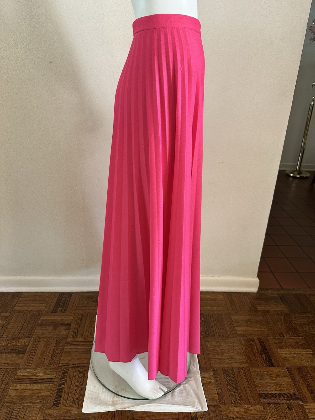 1970s Hot Pink Neon Knife Pleated Maxi Skirt Miss Shaheen Hawaii Resort S 6 VTG