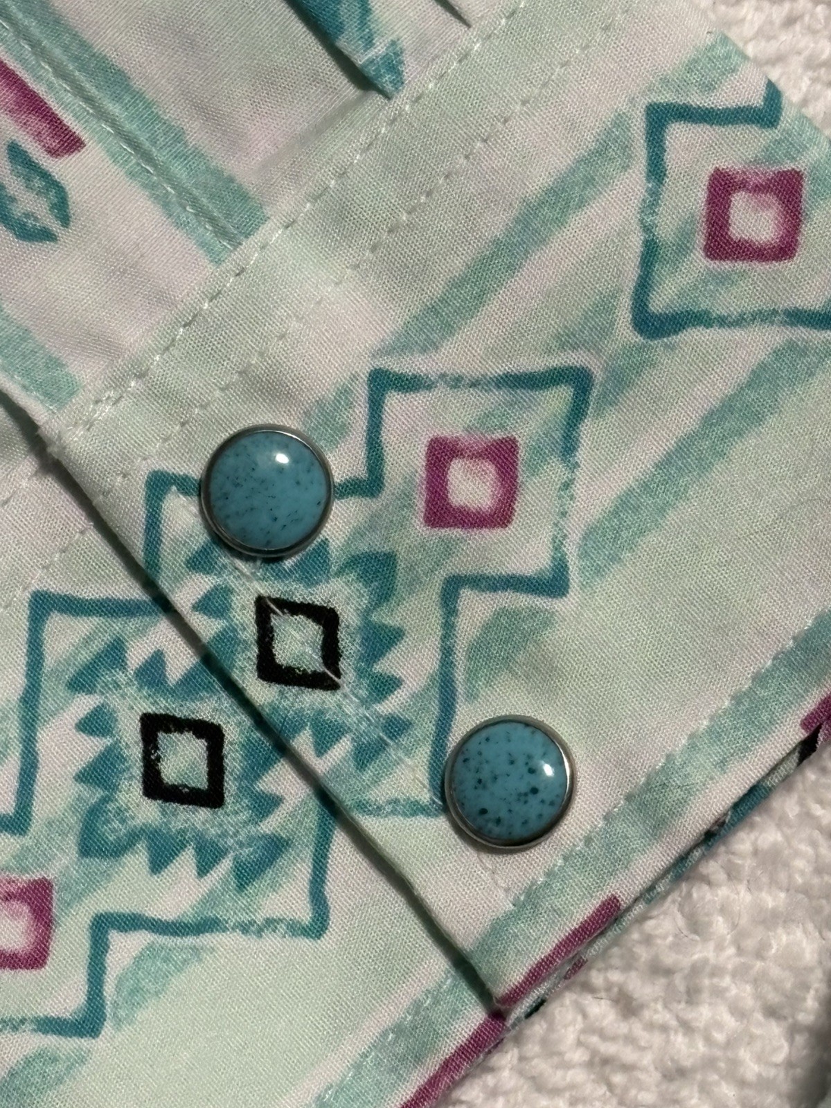 Wrangler Retro Women’s L western Pearl Snap Shirt Aztec Turquoise Southwestern