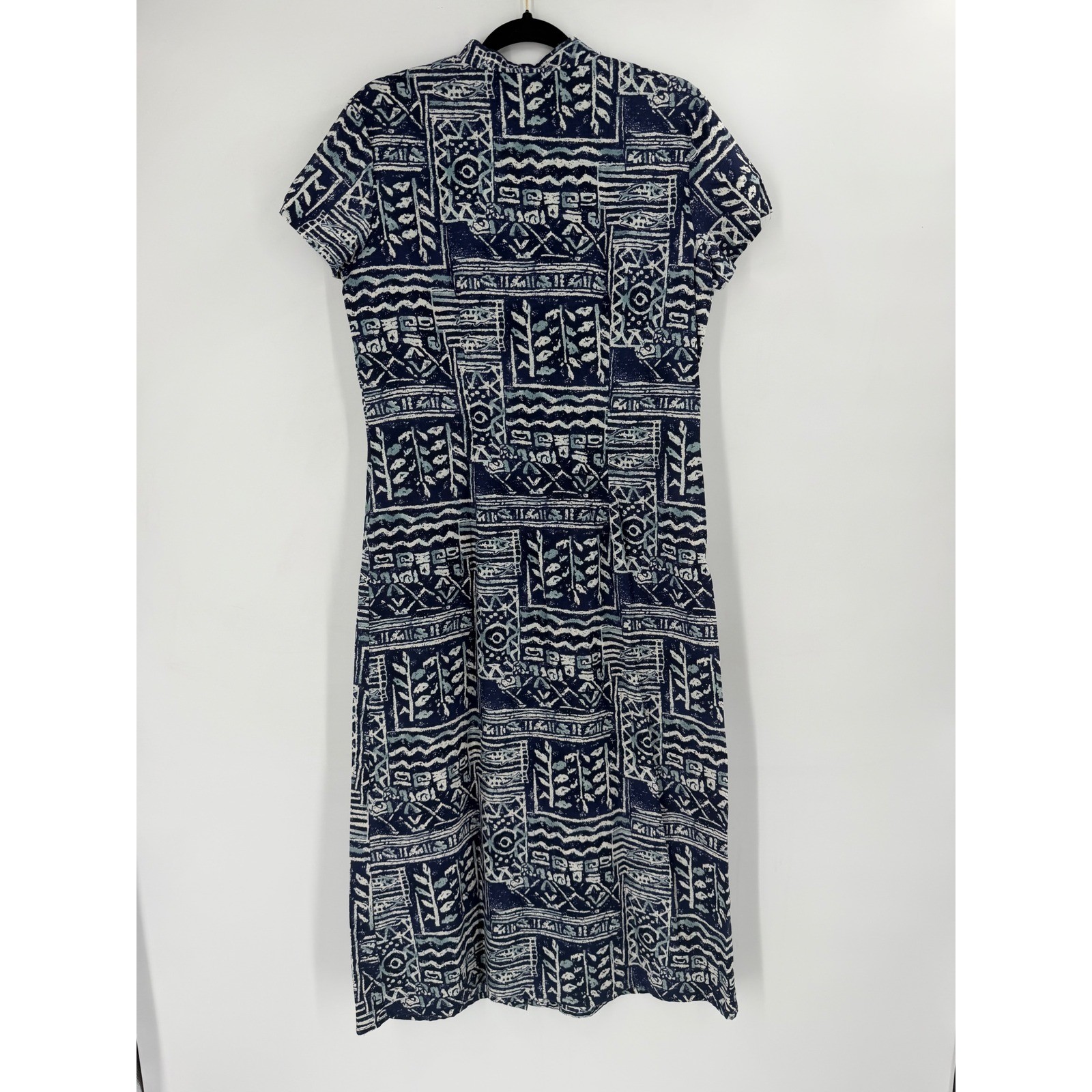 Hilo Hattie Hawaiian Original Dress Womens 10 Blue Excellent Vintage 90s Batik