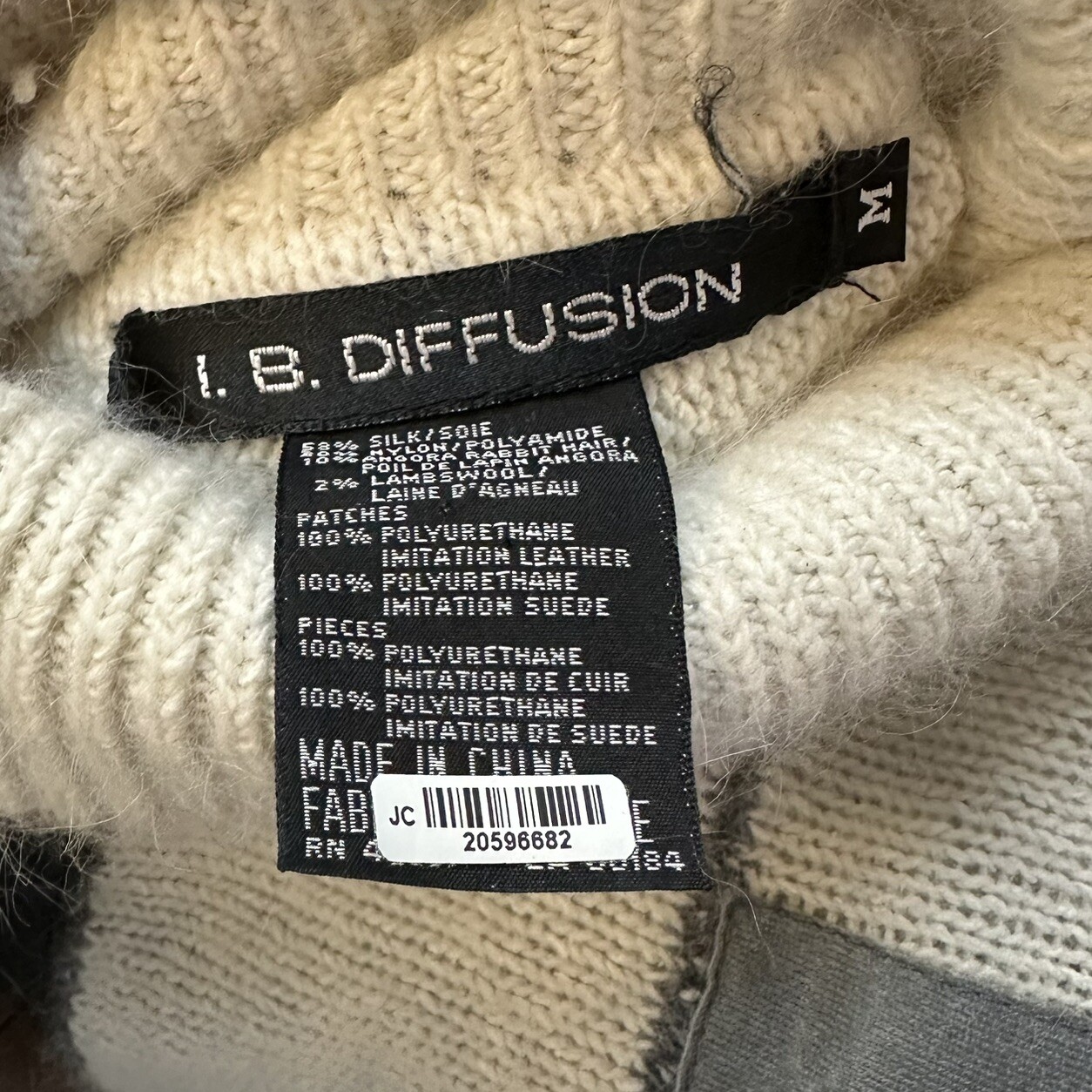 Vintage IB Diffusion Silk Angora Wool Blend Fuzzy Big Shoulder Sweater Size M