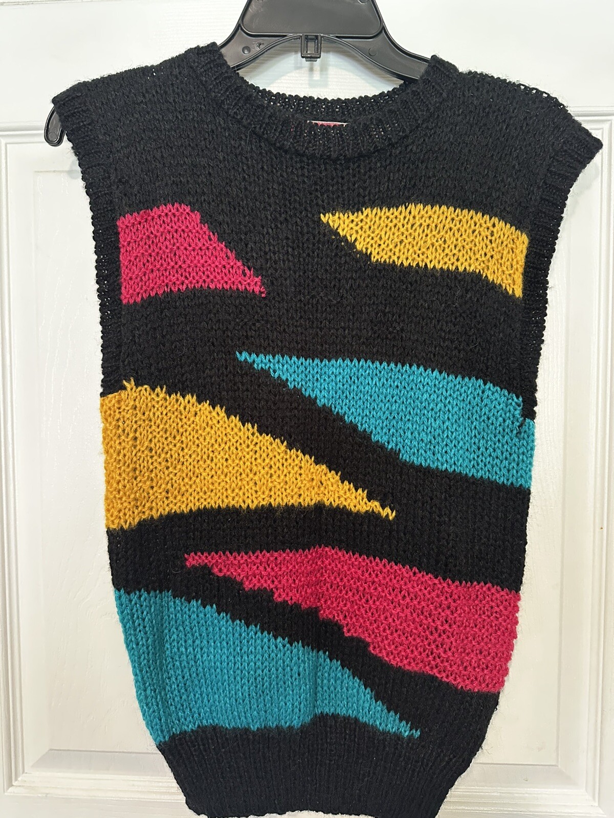 1980s Verve Sweater Vest Small Black Neon Stripe Knit Preppy Retro Vintage