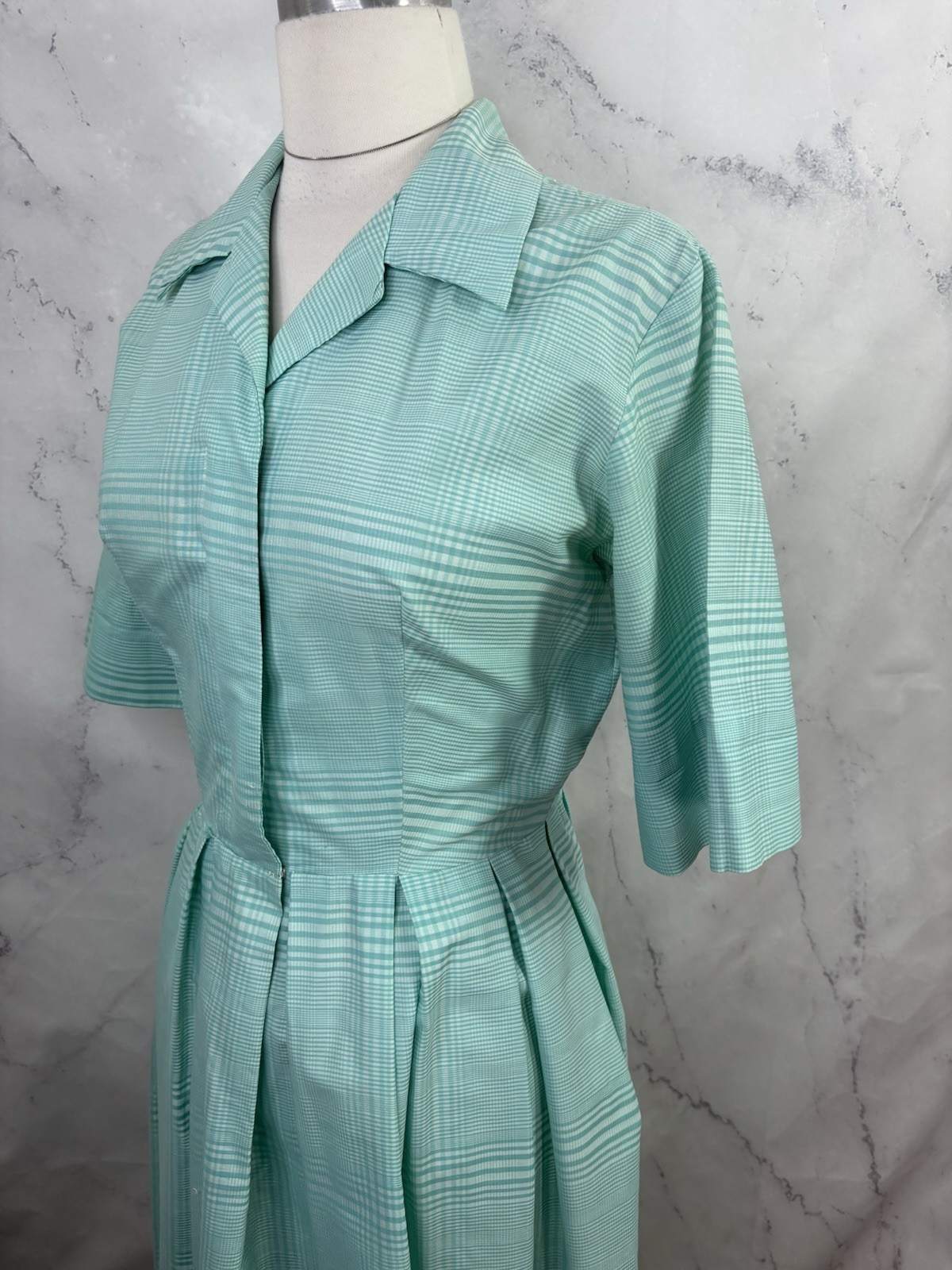 Vintage 1950s Day Dress S Plaid Collar CableGirls Union USA MCM Betty Draper 50s