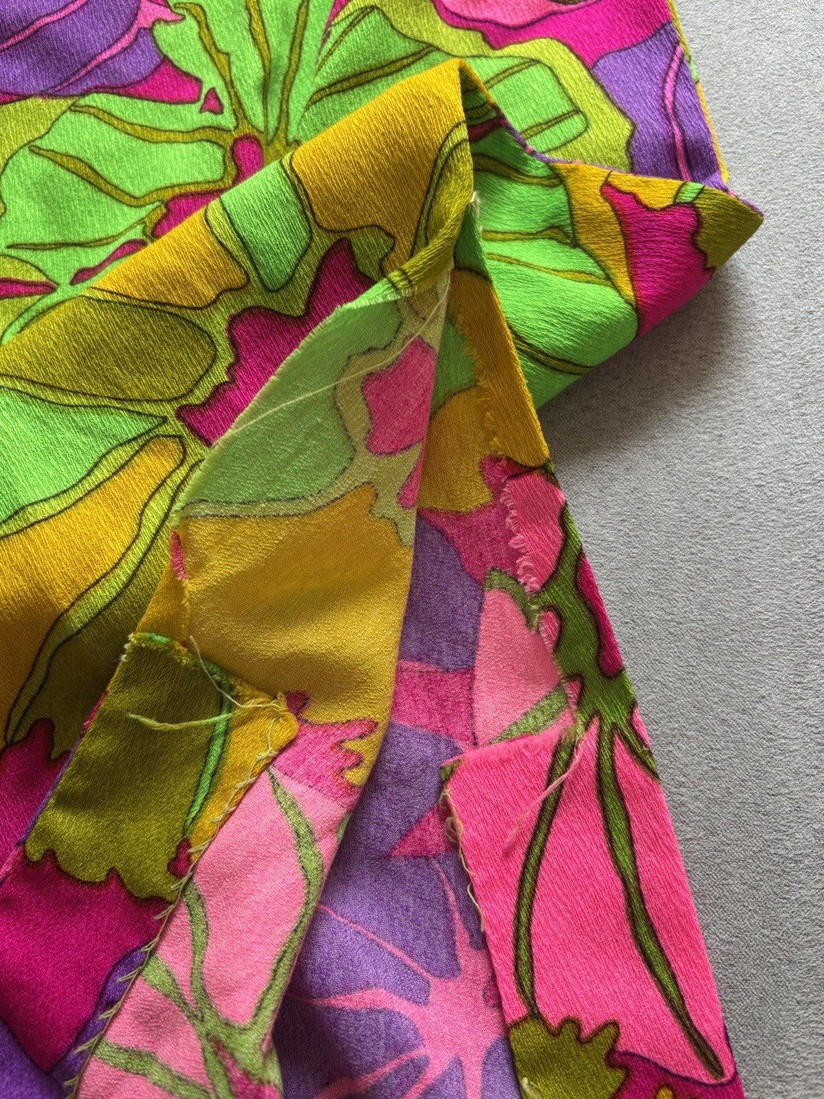 Vtg 60’s Handmade Mod Shift Dress Psychedelic Floral Flutter Sleeve Resort House