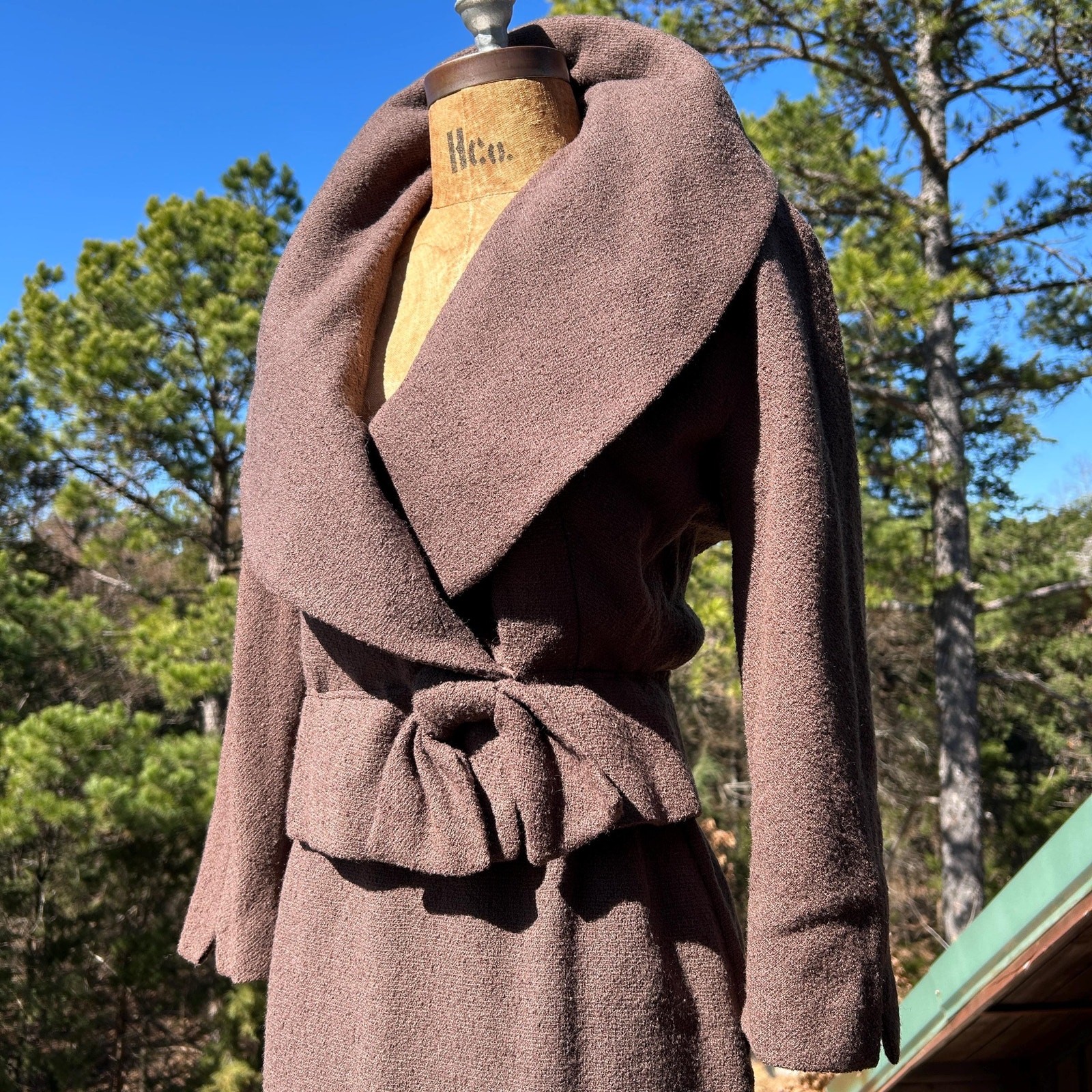 Vintage 50s/60s Mocha Brown Boucle Knit Pencil Wiggle Skirt Suit Set S