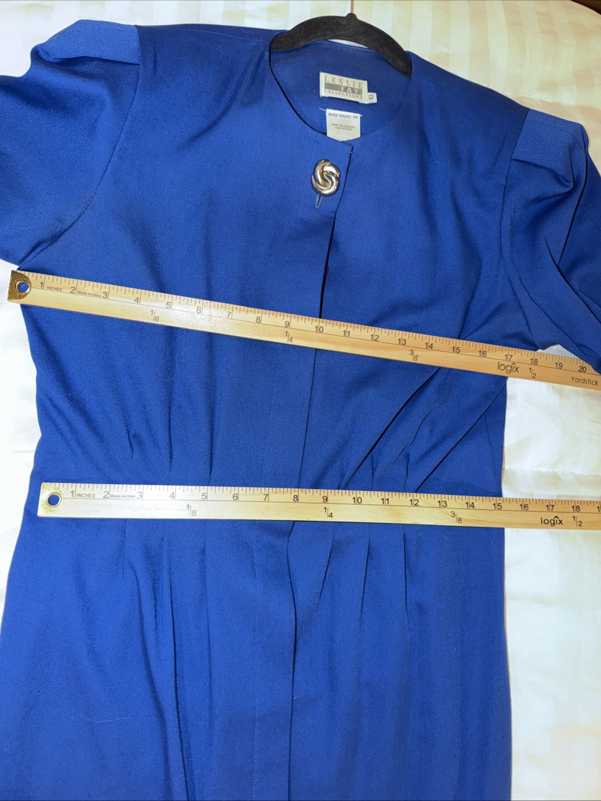 LESLIE FAY Vintage Shirt Dress Blue Pleated Buttons Midi Career 80s 90s USA