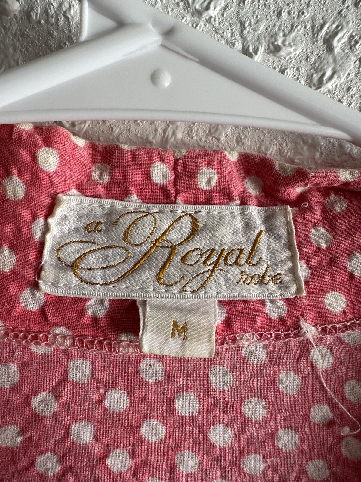 Vintage A Royal Robe Salmon Pink & White Polka Dot Pocketed Belted Robe Size M