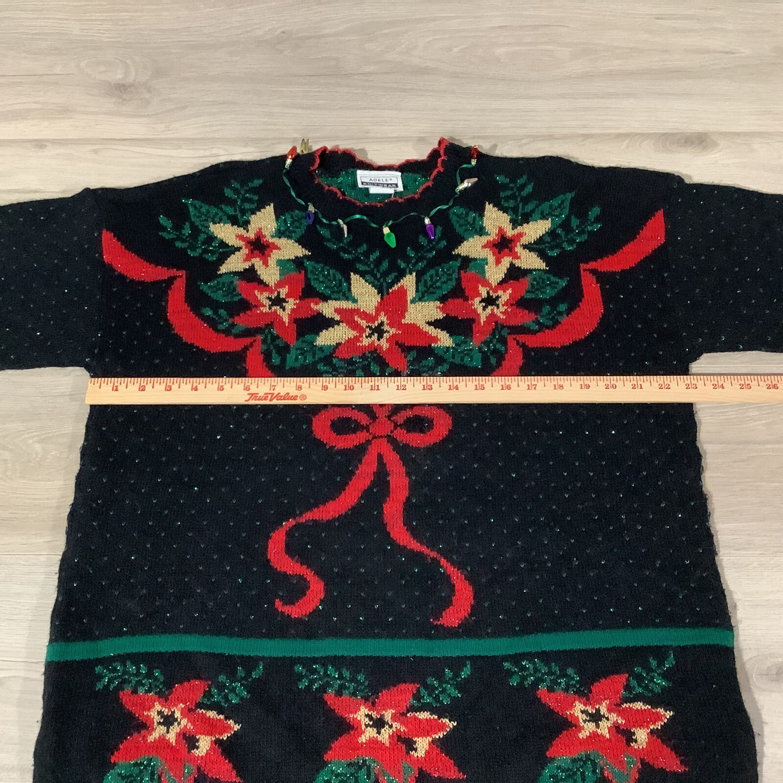 Adele Knitwear Sweater Poinsettia Glittery Christmas Holiday Party XL** USA Made