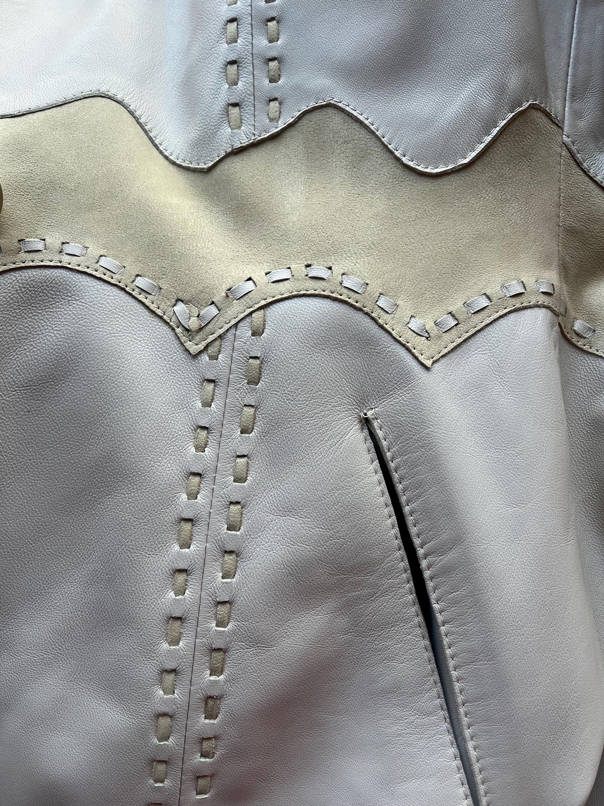 PATCHWORK LEATHER Doe Skin & Cream Lamb Leather Trench Arctic Fox Collar