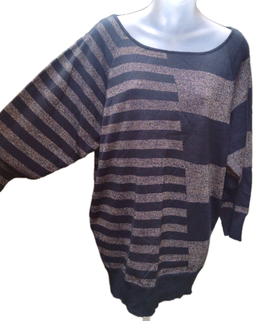 VTG 80s Belle du Jour Metallic Stripe Tunic Sweater Deadstock Acrylic L Dolman