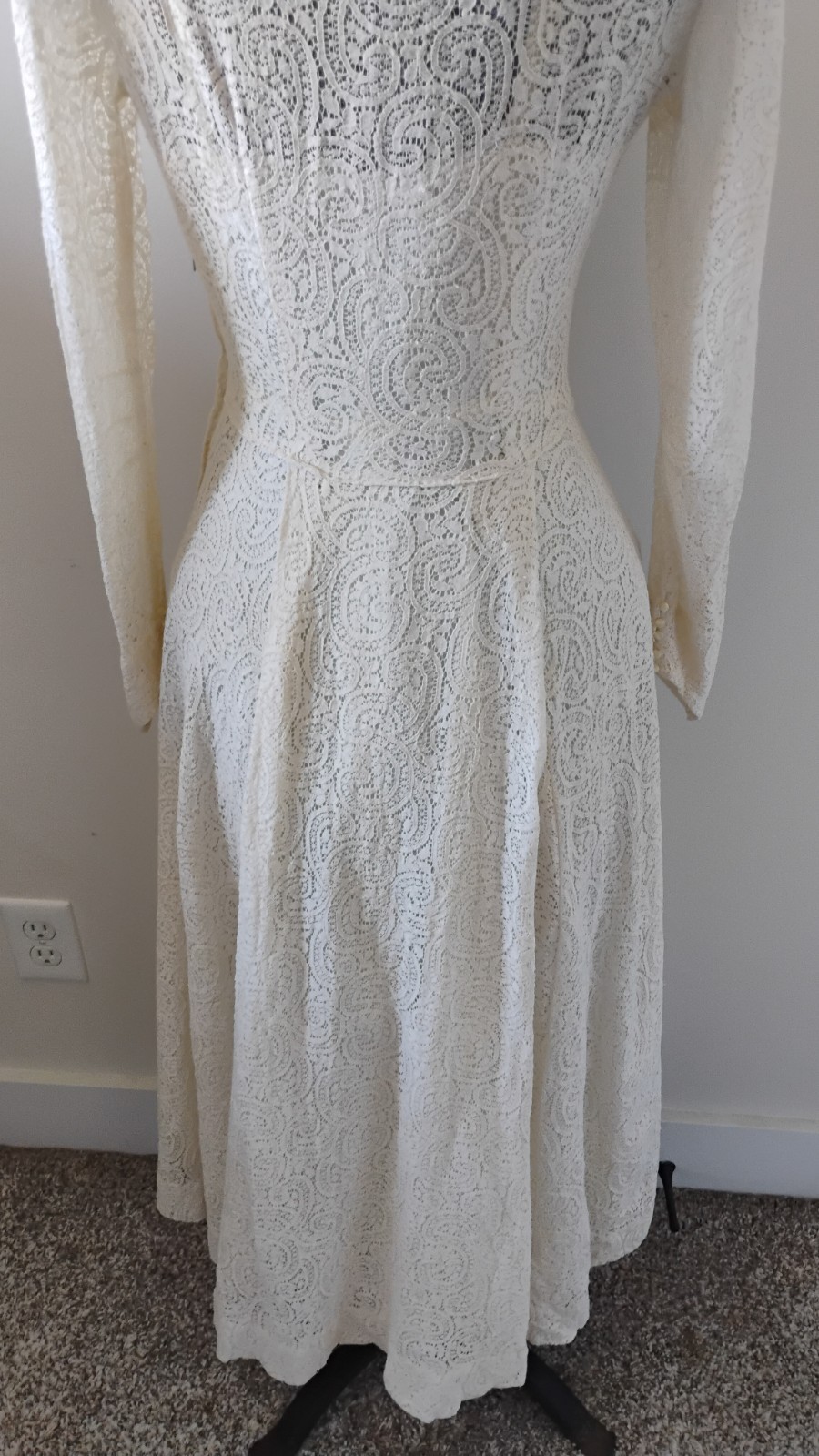 Vtg Lace Wedding Gown Dress Cream Ren Fair Cottage Tea Length 60’s Handmade S