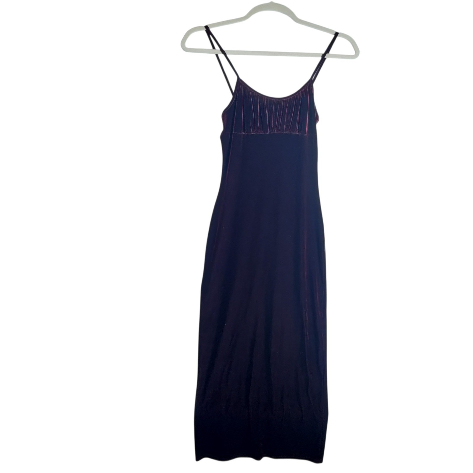 Hot Kiss Vintage 90s Velvet Midi Dress Burgundy Spaghetti Strap Bodycon Womens M