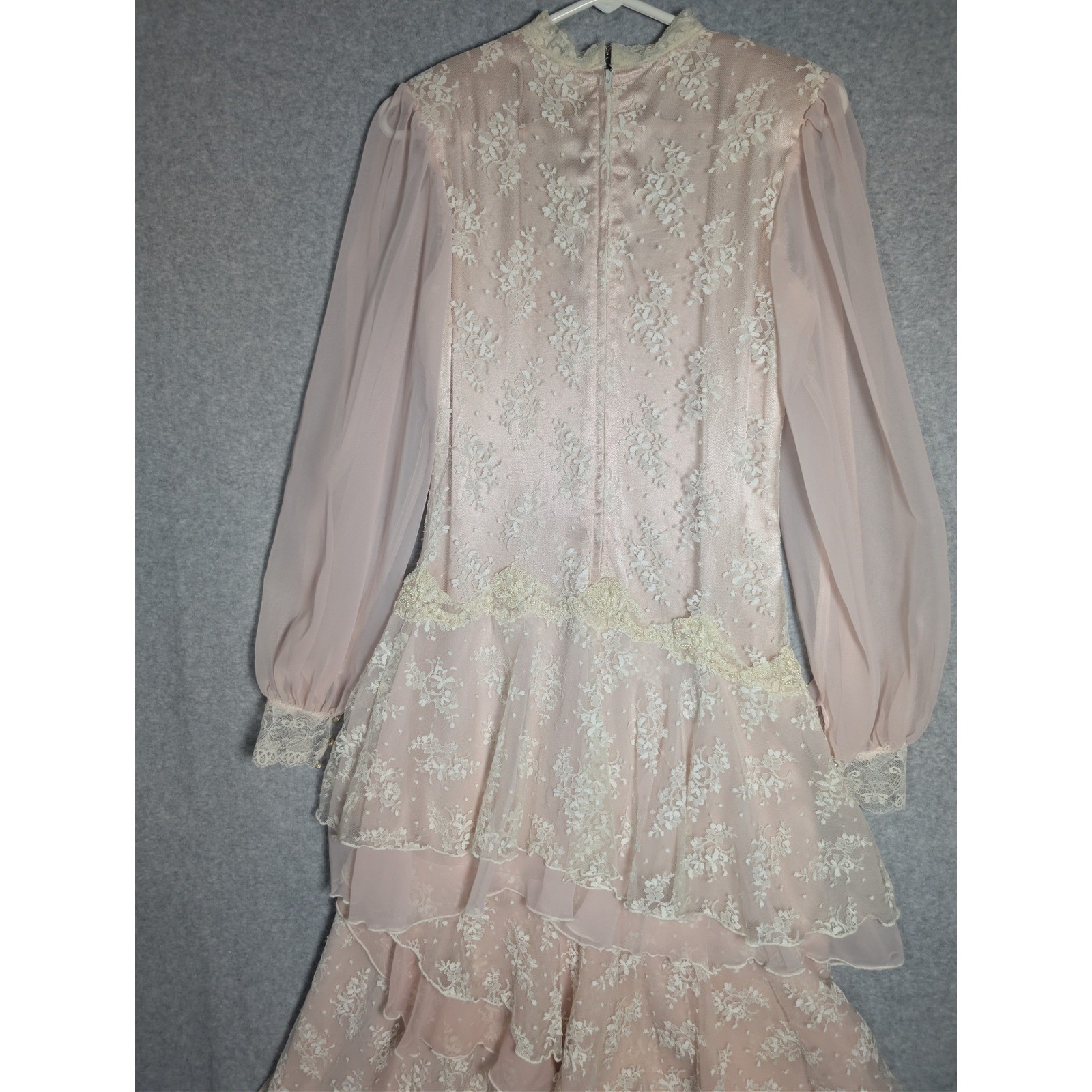 Susan Lane Country Elegance Dress Womens 12 Pink Vintage Lace Tiered Maxi