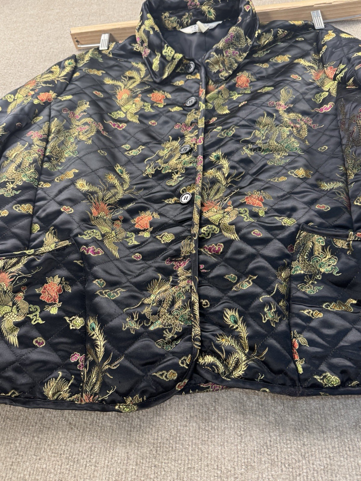 Vintage 90s Uniform John Paul Richard Quilted Dragon Phoenix Jacket Brocade 2X