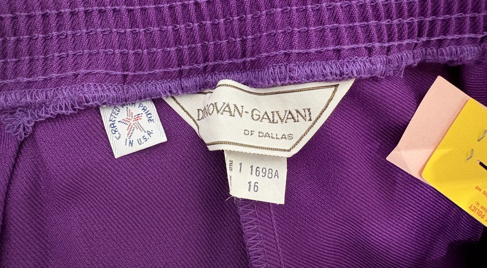Vintage DONOVAN GALVANI OF DALLAS Plum Purple Pull On Pants Women’s Size 16