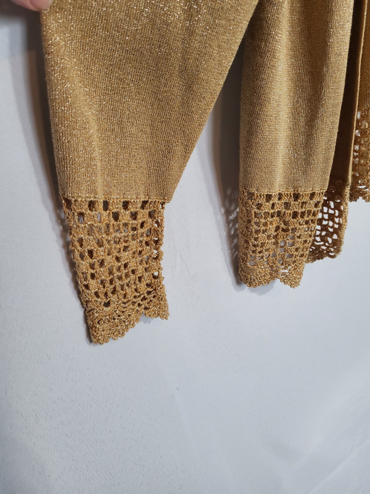 Vintage Maurada Gold Crochet Knit Women’s XL Top Cardigan Set 70s