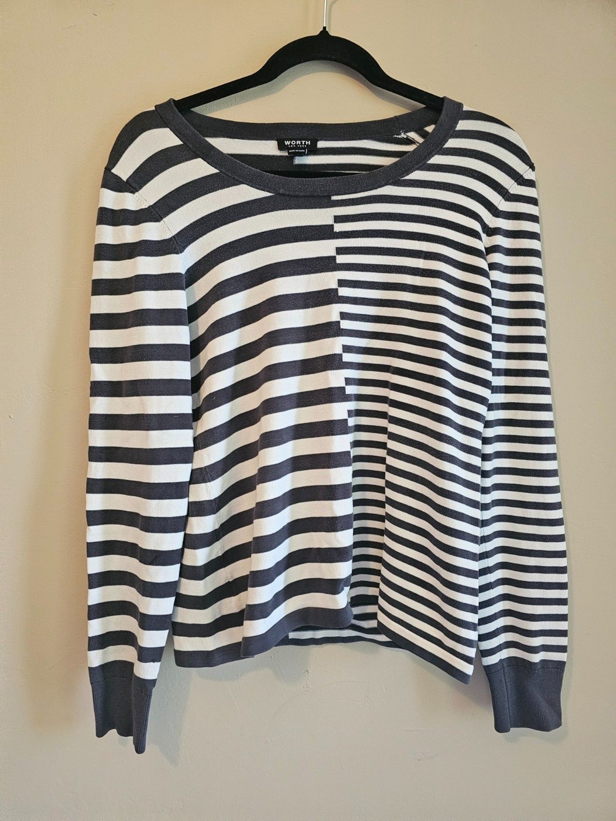 VTG WORTH Silk Blend Stretch Knit Top gray striped size M