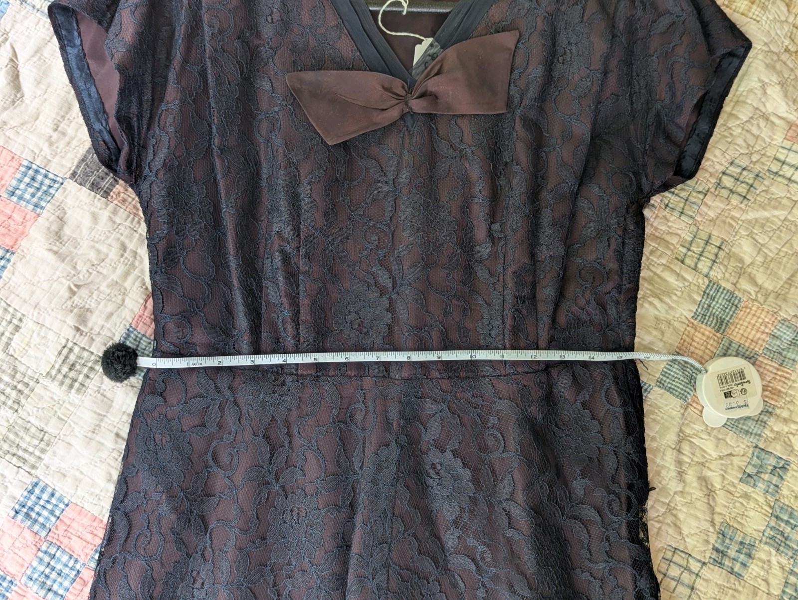 Trulie Young Vintage 50’s Blue Floral Lace V-Neck Bow A-Line Dress