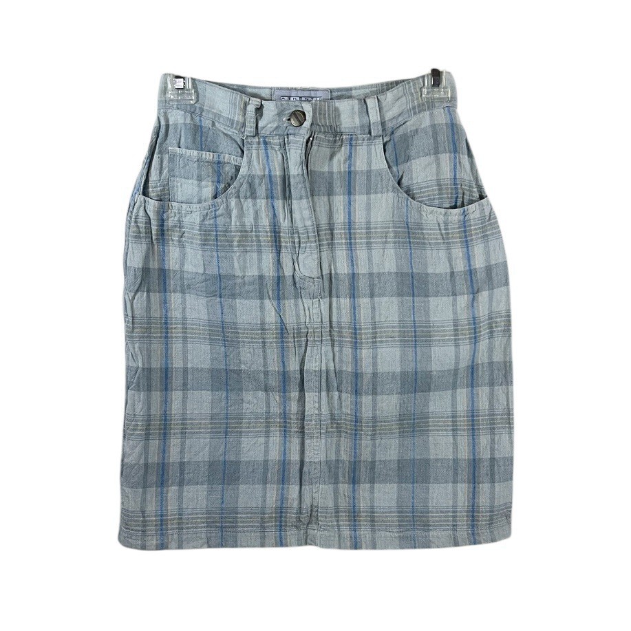 Vintage Forenza Sports Wear Cotton Plaid Skirt Slit Teal Blue Green 24” Waist