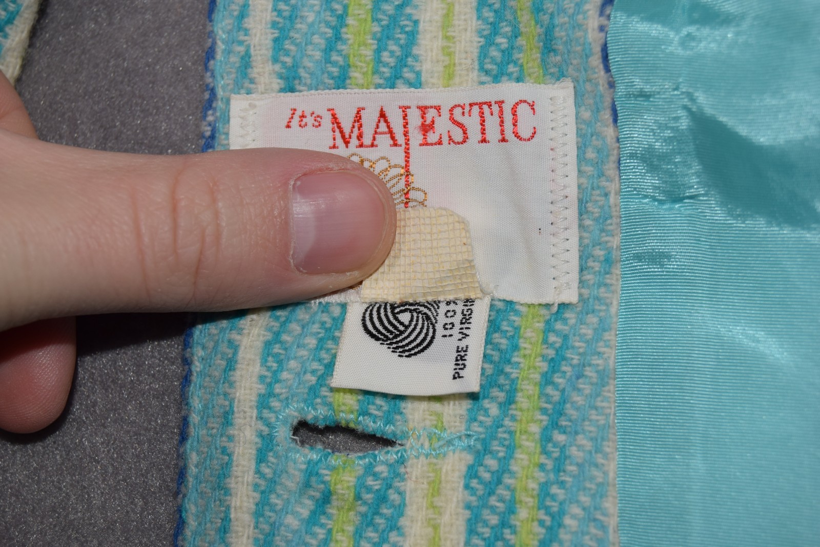 Vintage 70s Jacket Womens Small Blue Striped Wool Its Majestic Lined Mod