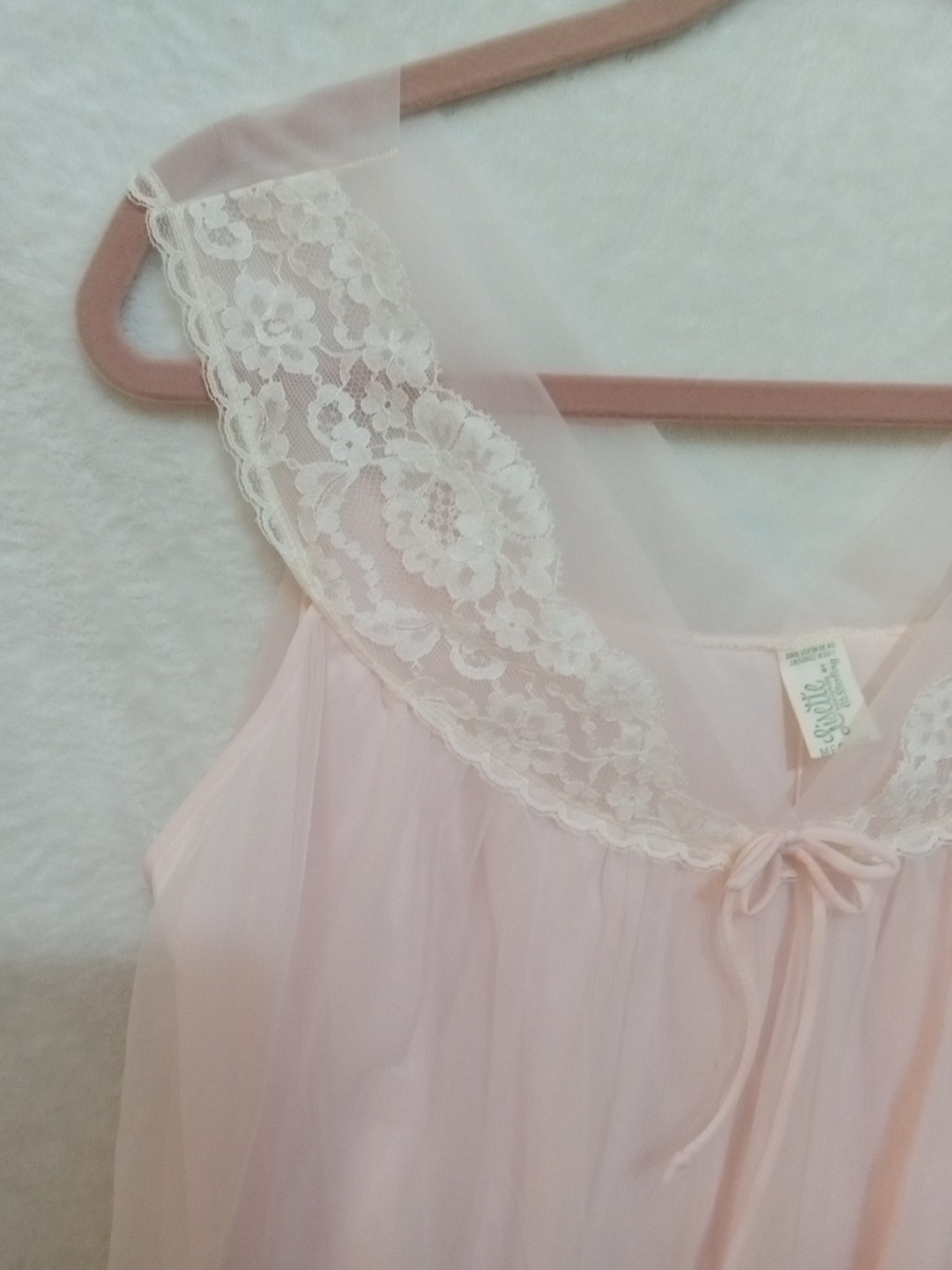 Vintage Ballet Pink Sheer Piegnoir Set Nightgown Robe Lace Trim Medium 1960s