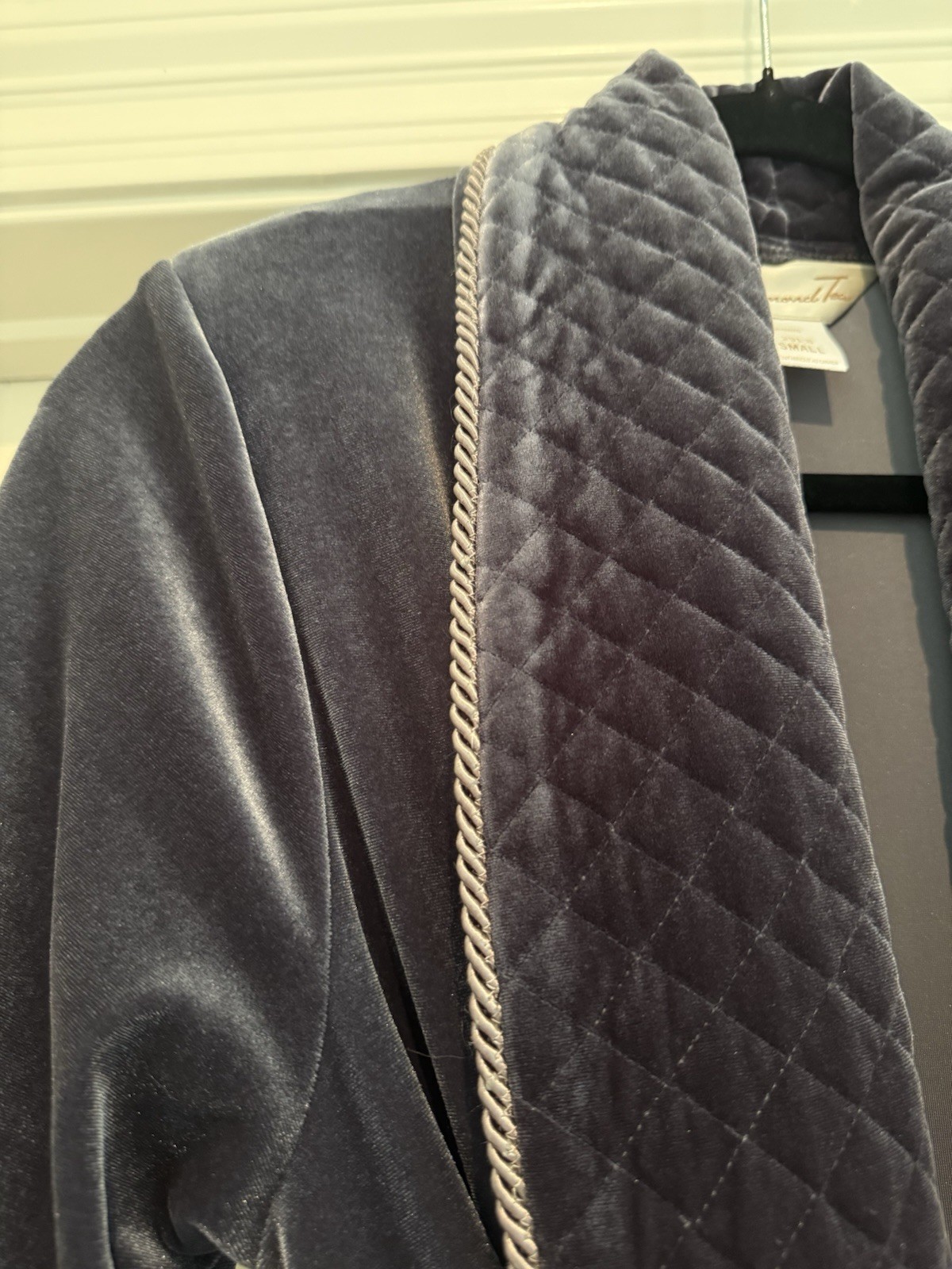 Vintage Diamond Tea Womens Velvet Velour Long Robe Dressing Gown Grey Quilted S