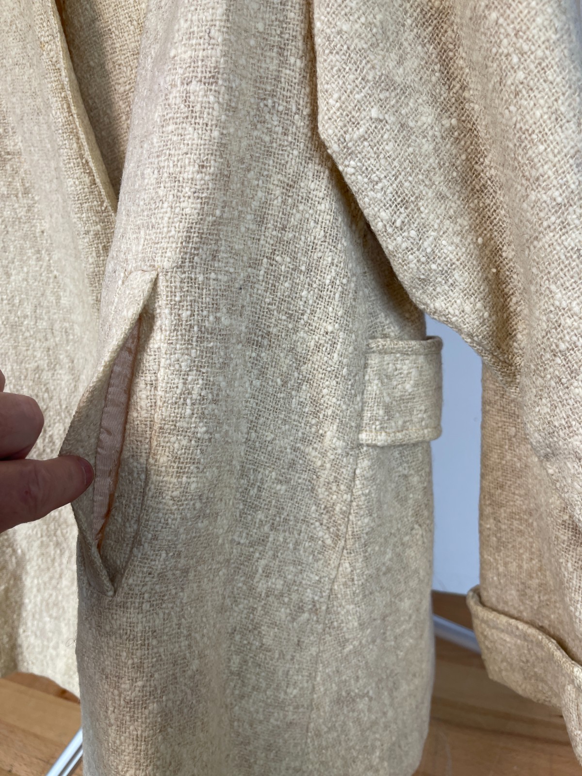 Vintage 1950s Fashioned by Irmac Wool Blend Coat Beige Bouclé Lined Mid Century