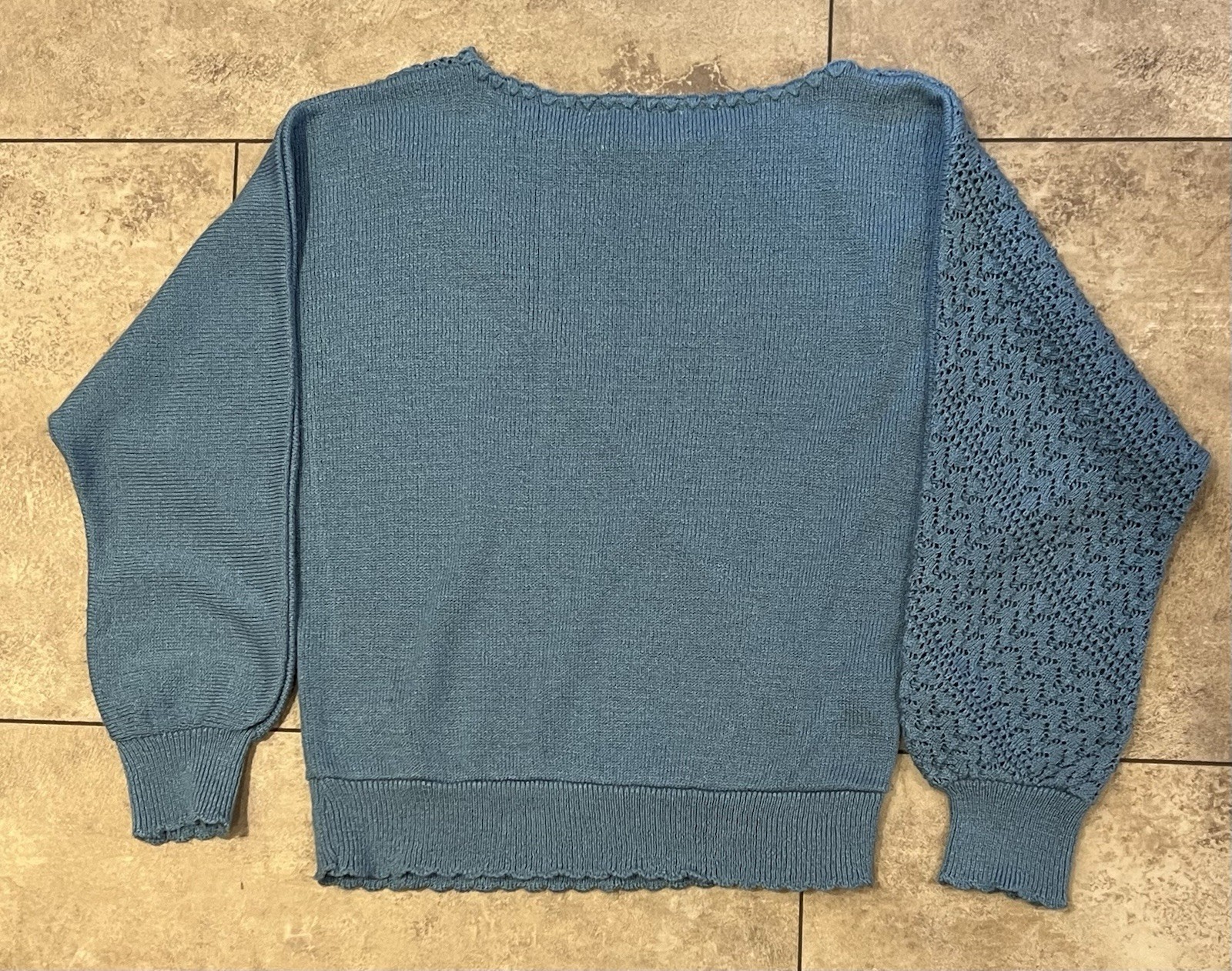 Nancy Lynn Fashions Vintage 80s Pointelle Knit Top/Sweater Size M Dusty Blue