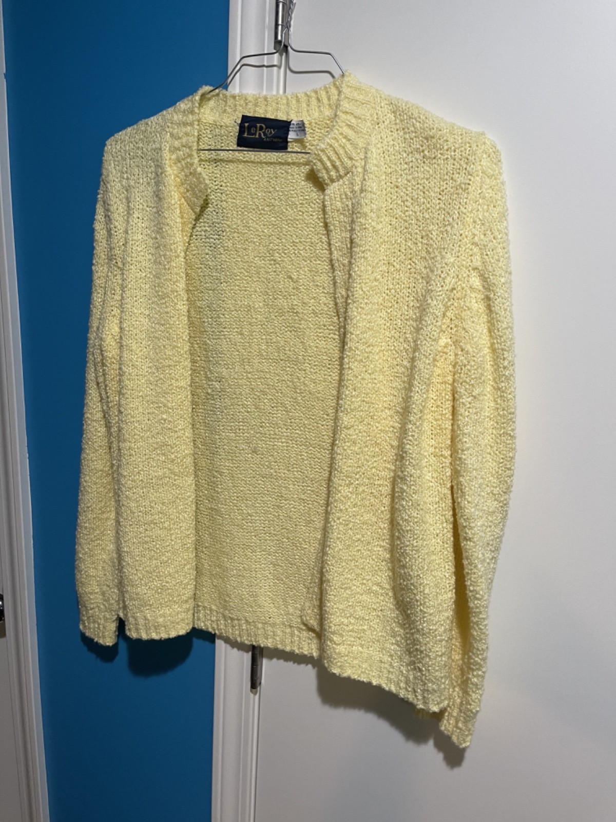 Vintage LeRoy Knitwear Yellow Cardigan Sweater Open Large Acrylic