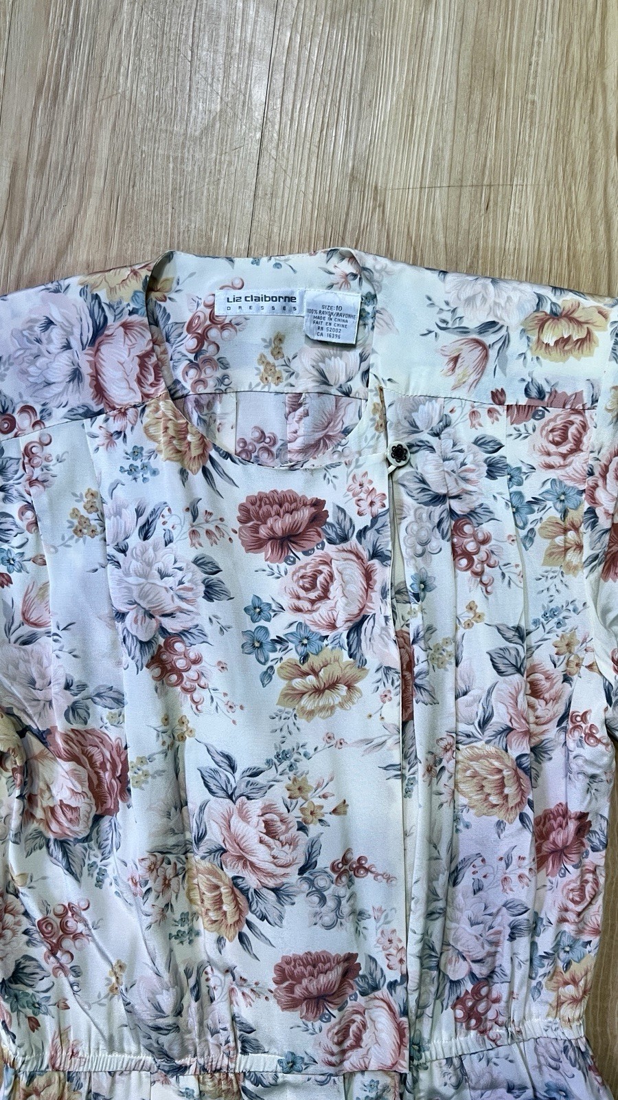 Vintage Liz Claiborne Pleated Floral A-Line Dress Size 10 Button Front Prairie