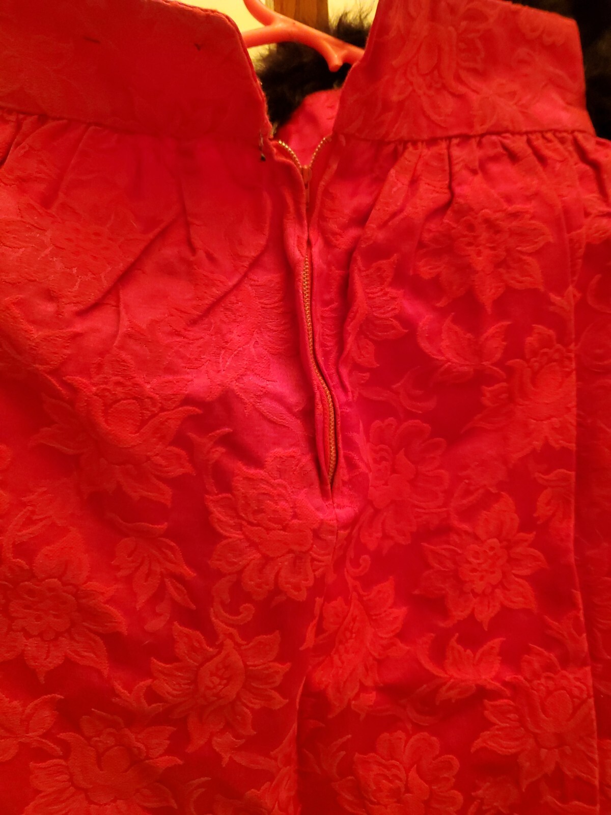 70s Long Skirt 26 In Waist Vintage Red Floral Brocade Tapestry Handmaid 39″ Long