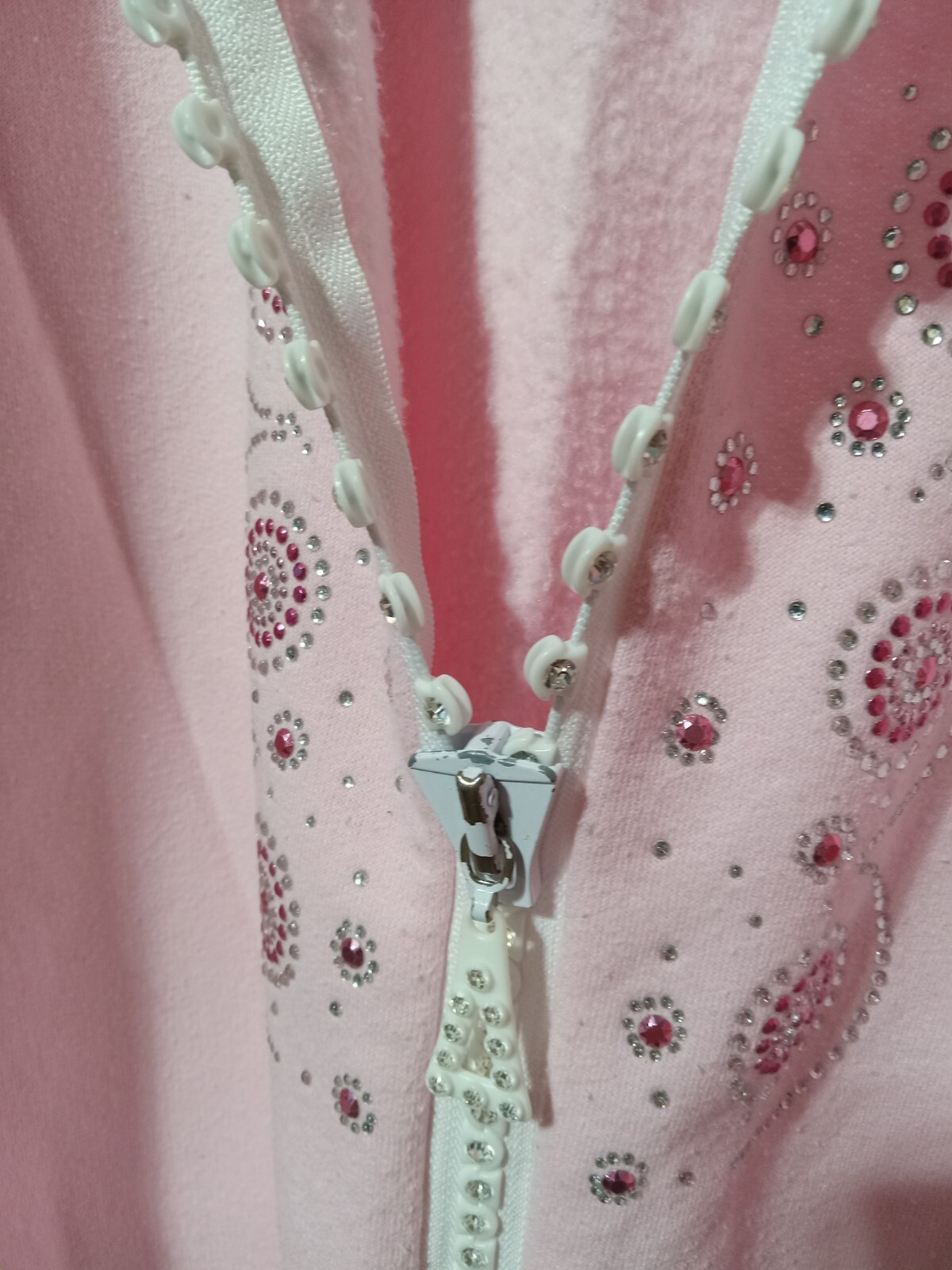 Vintage Jerzees Xl Womans Pink Full Zip Sweater Sparkles Embroidery 24 P2p 26l