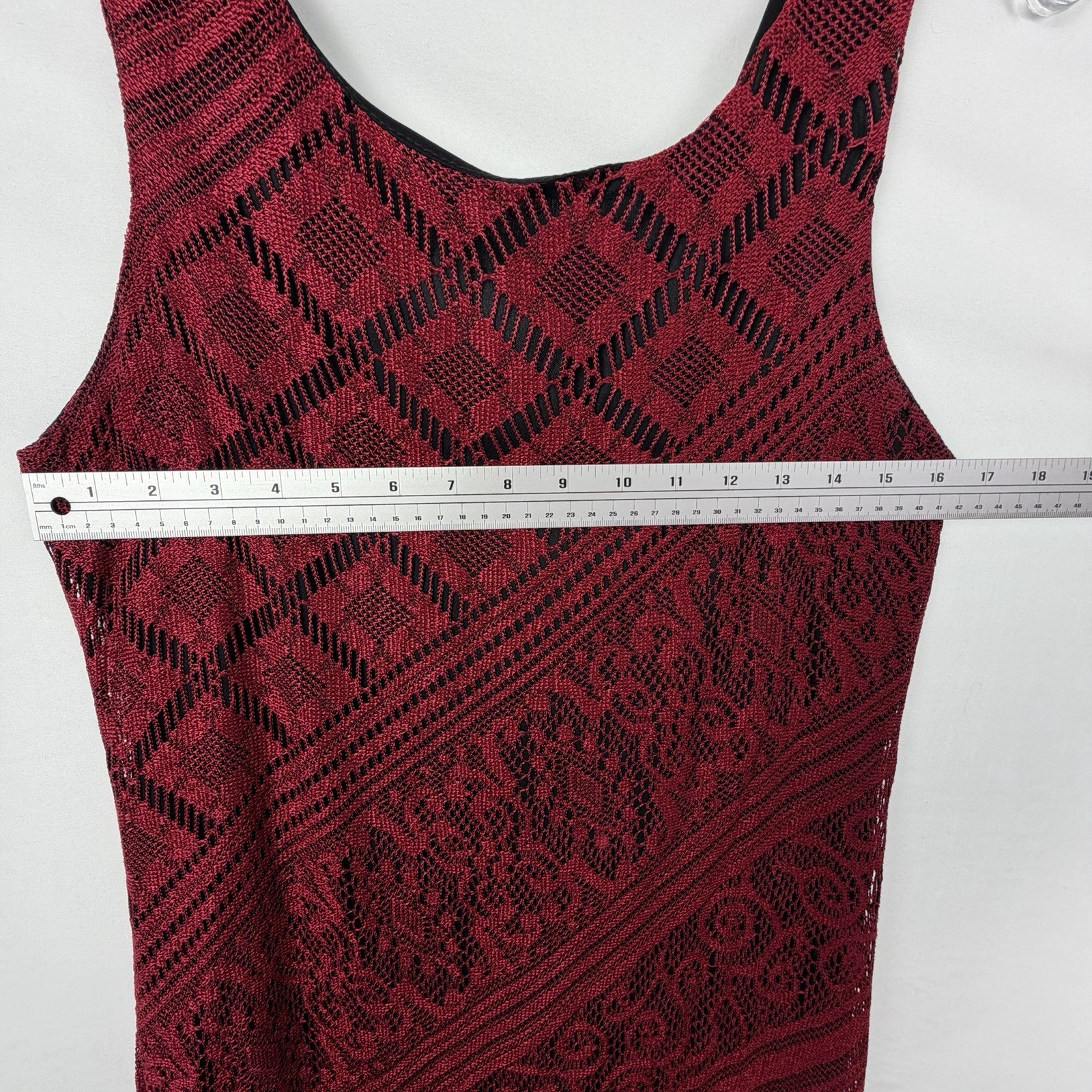 VTG Harlow Dresses Sz 12 Sleeveless Red Black Lace Fringe Flapper Dark Romantic