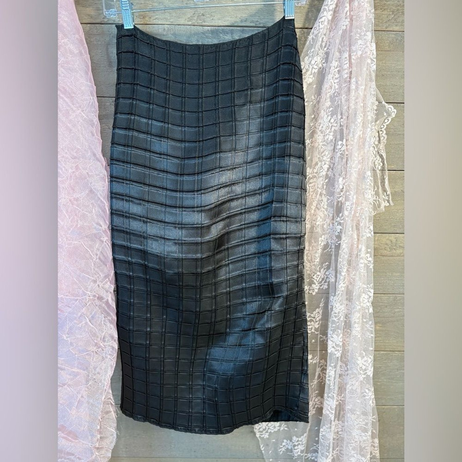 Leith Black Checkered Pencil Skirt Womens Size 14 Work Office Midi