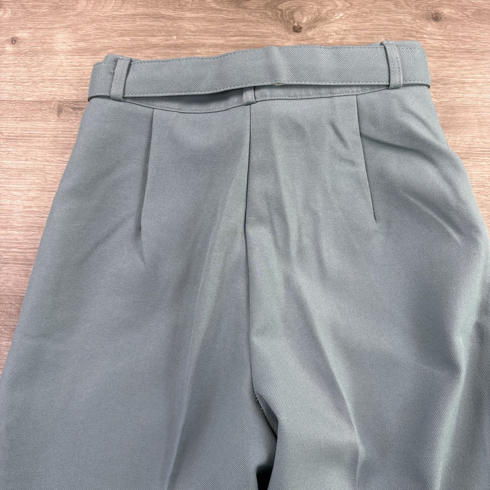 Vintage 70s Happy Legs Wide Leg Pants Belted High Waist Seafoam Green 25×33.5