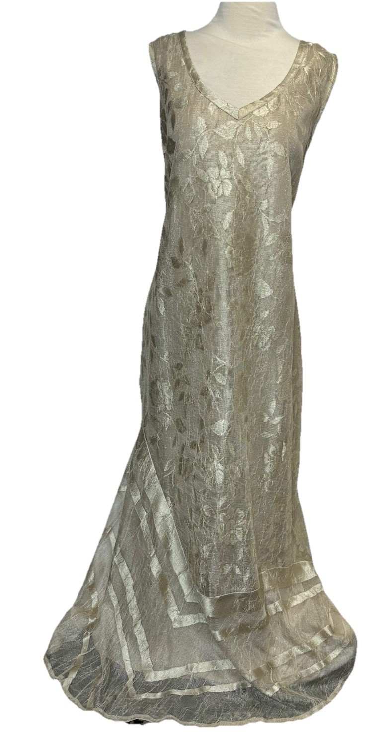Vintage Damian oh Gold-Toned Floral Lace Maxi Dress/Gown Size L/XL