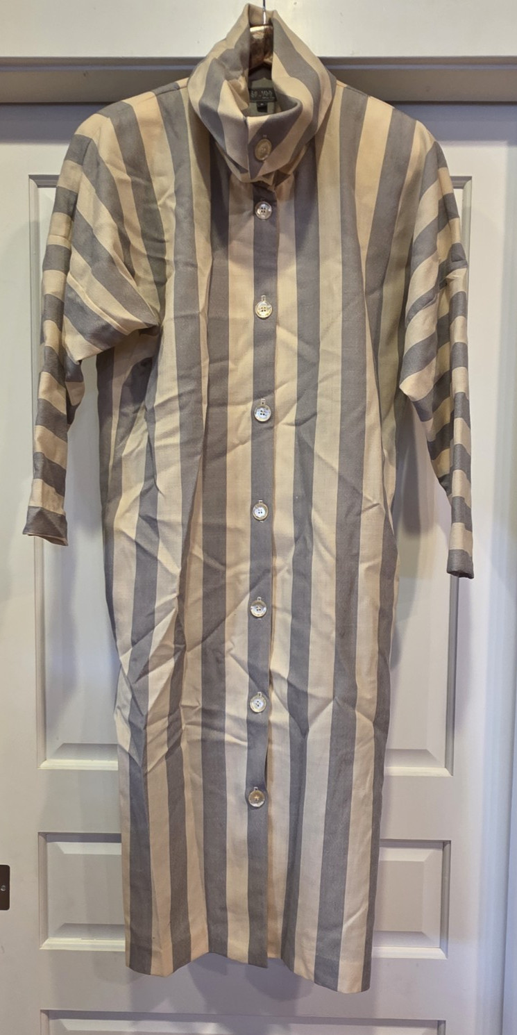 VTG Regina Kravitz 100% wool 80s Scarf Neck Striped Size 6 Gray White FREE S&H