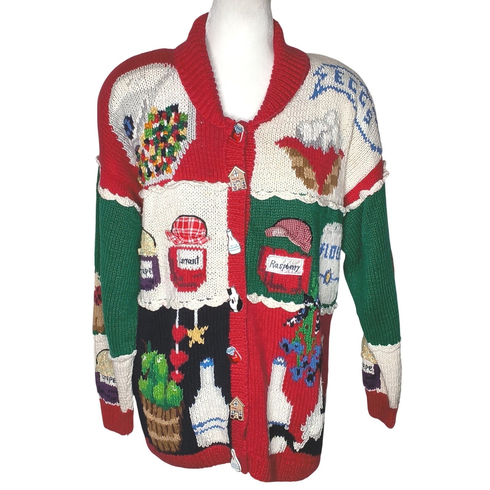 The Eagle’s Eye Cardigan Sweater Women Medium *READ* Multicolor Vintage 90s