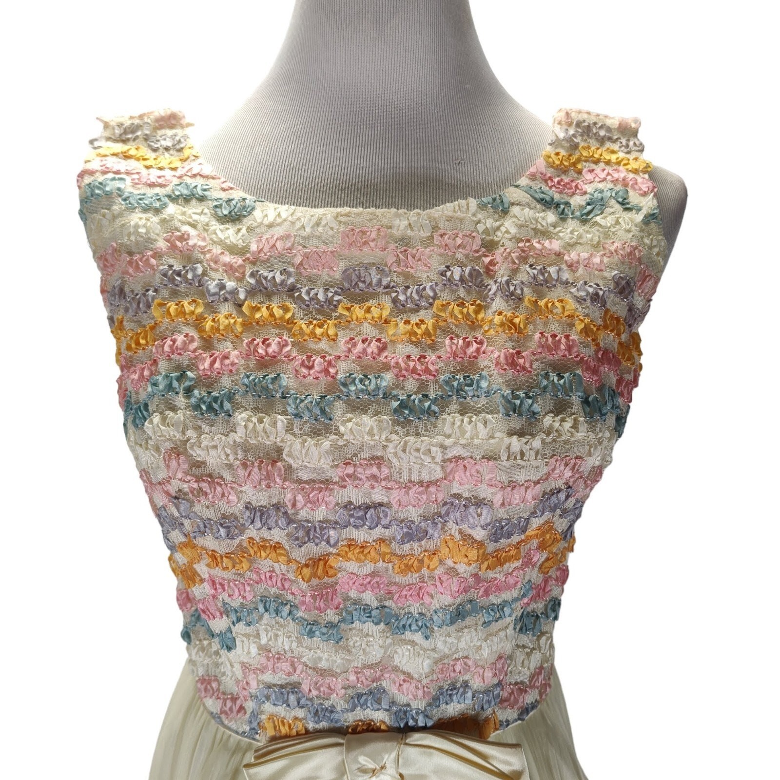 Vintage 60s Pastel Chiffon Party Dress Coquette Balletcore Fit Flare 6